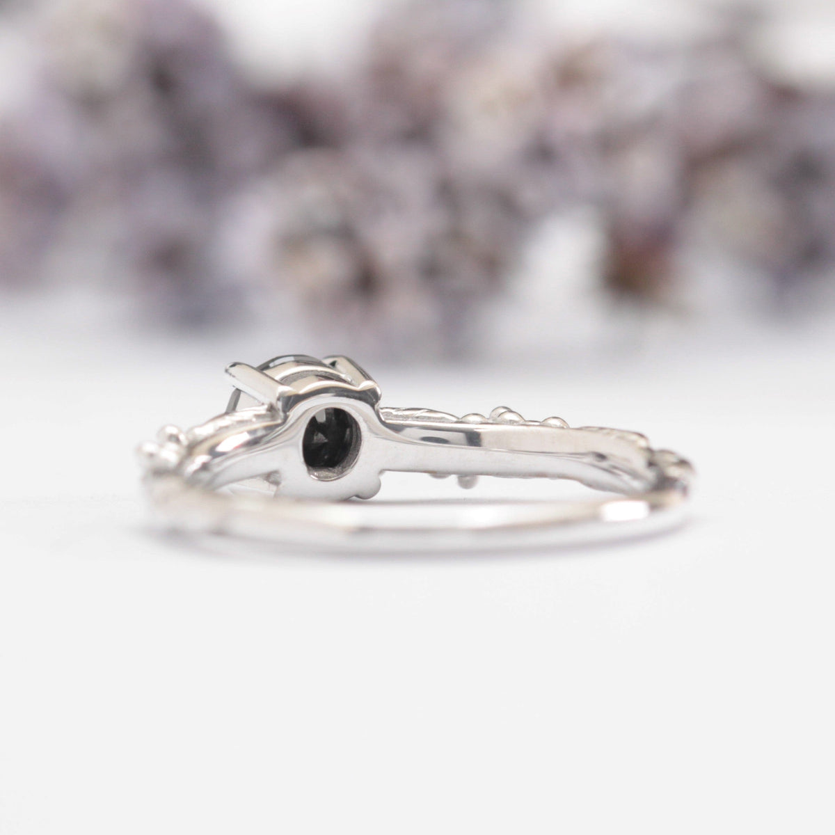 Black Diamond Wattle Leaf Engagement Ring