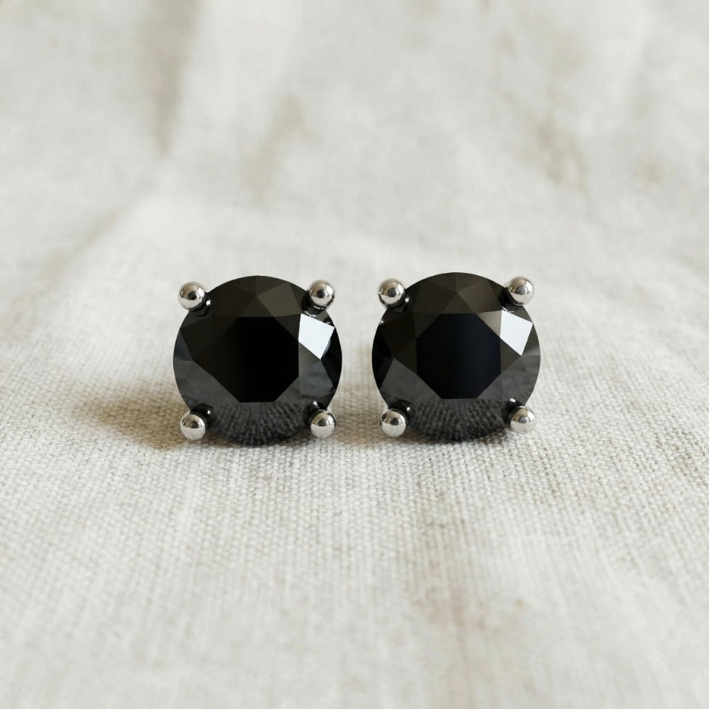 Round 4-Prong Black Diamond Studs 14k Gold