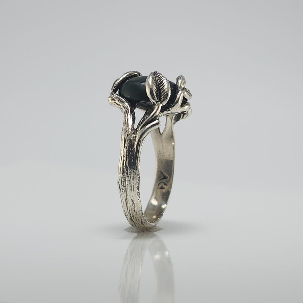 Bloodstone Leaf & Twig Ring in Silver