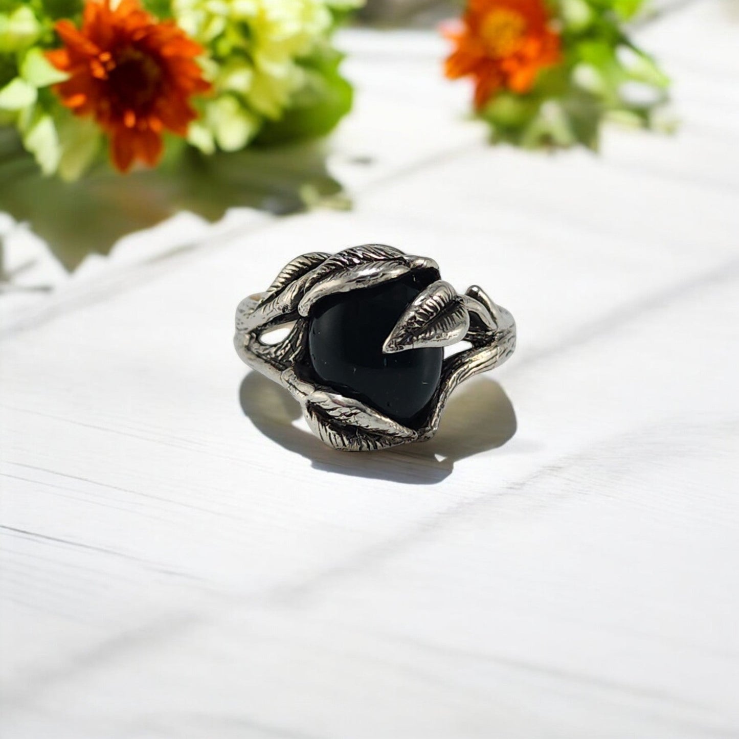 Bloodstone Leaf & Twig Ring in Silver