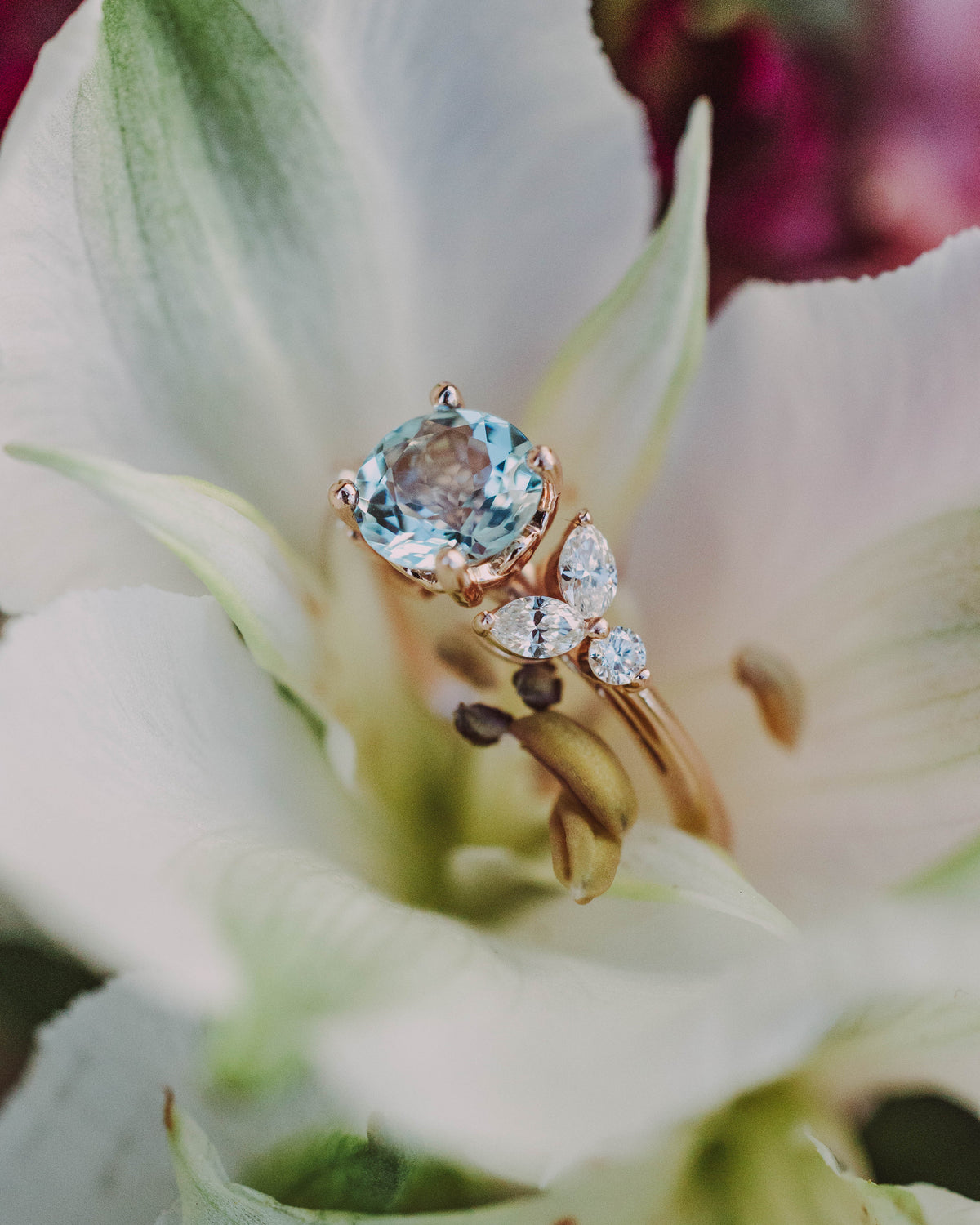 "Blossom" - Aquamarine Engagement Ring With Diamond Accents