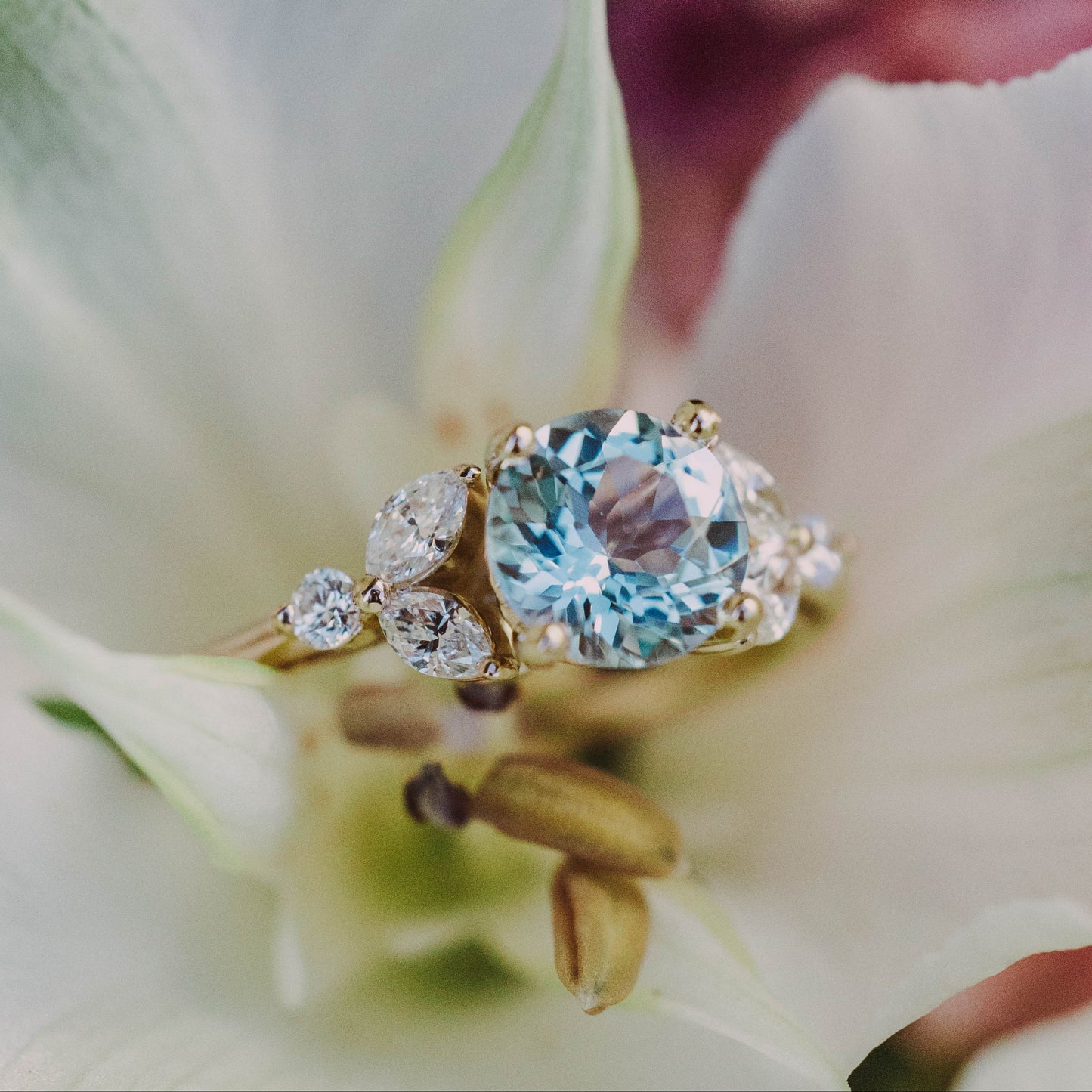 "Blossom" - Aquamarine Engagement Ring With Diamond Accents