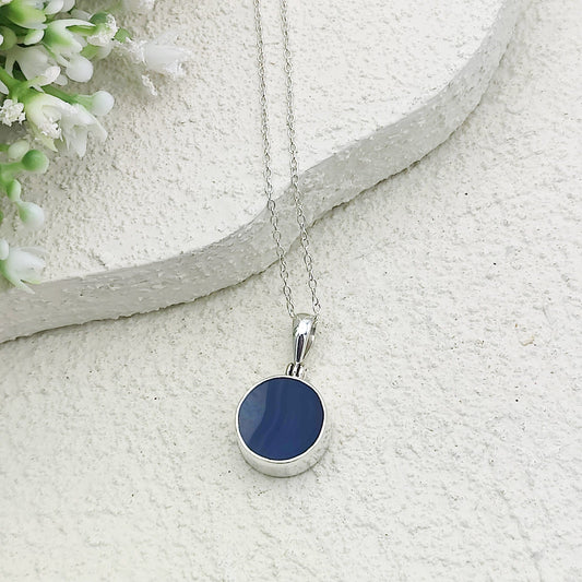 Blue Agate Pendant | 14mm Circle | Gemini Gemstone | Sterling Silver