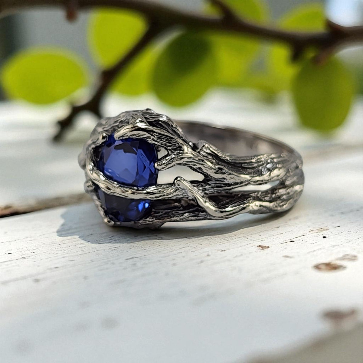 Blue Sapphire Branch Style Ring