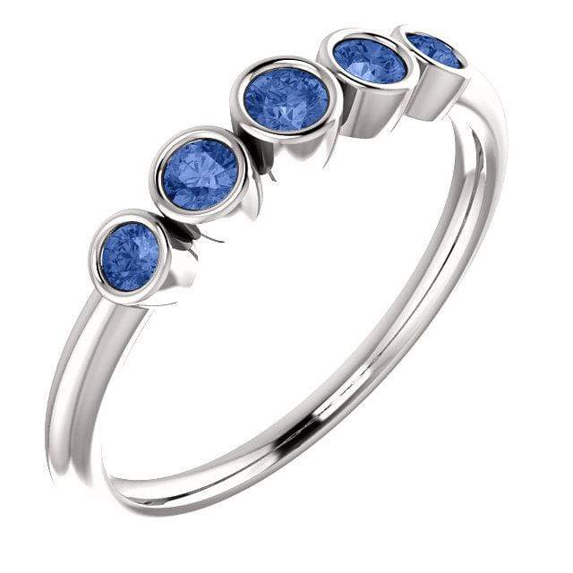 Fiona Band - Graduated Blue or White Sapphire Five Bezel Stacking Anniversary Ring