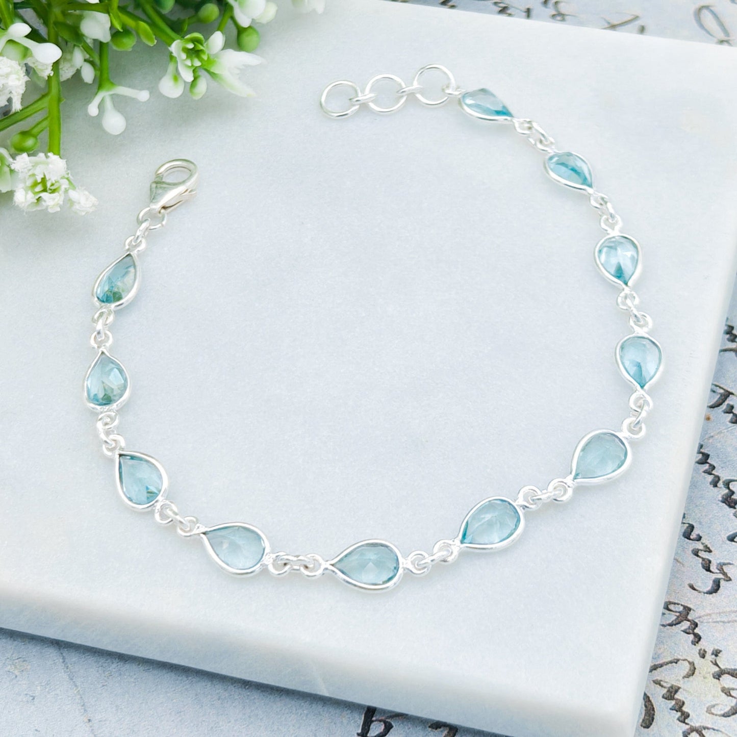 Blue Topaz Bracelet | 11 stones | November Birthstone | Sterling Silver