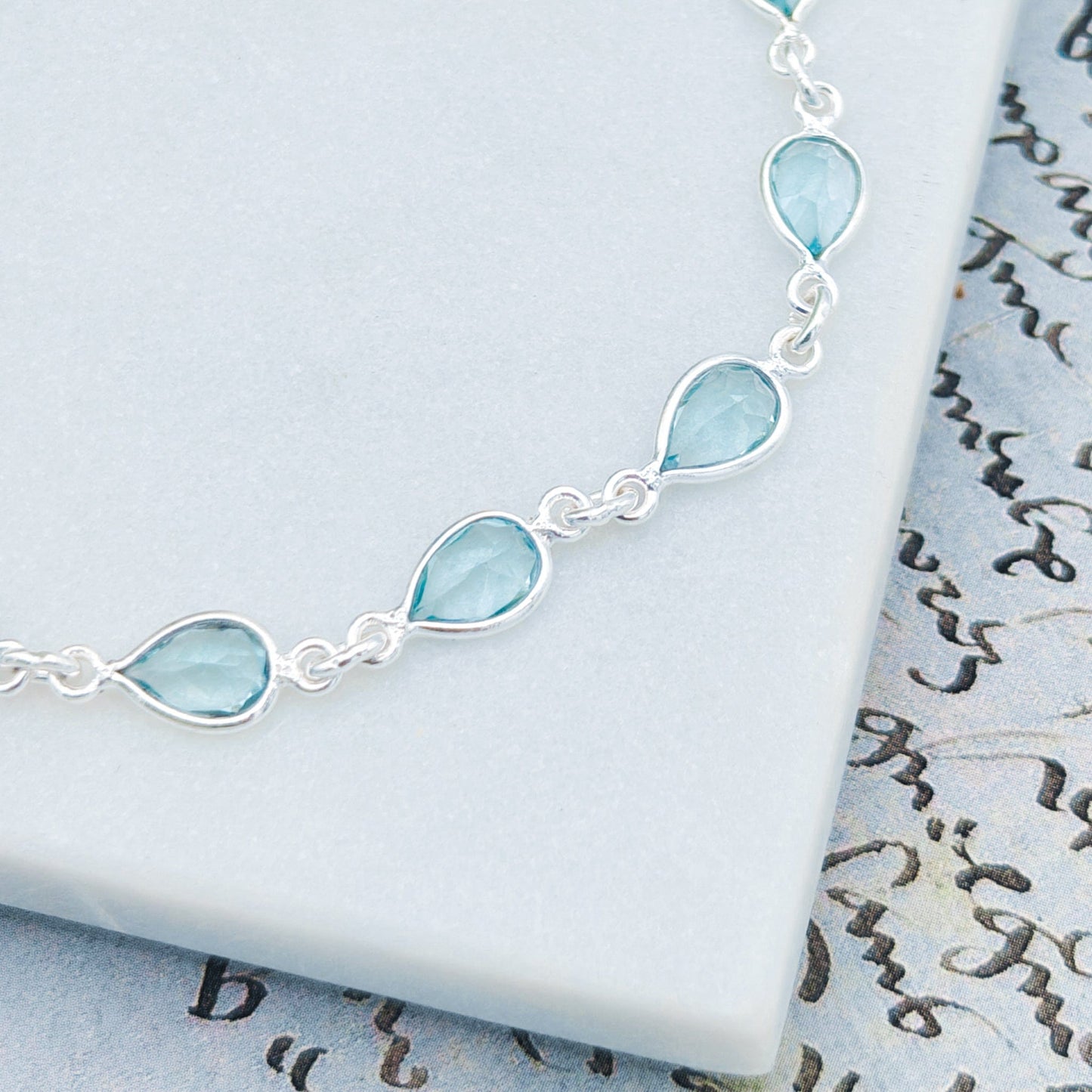Blue Topaz Bracelet | 11 stones | November Birthstone | Sterling Silver