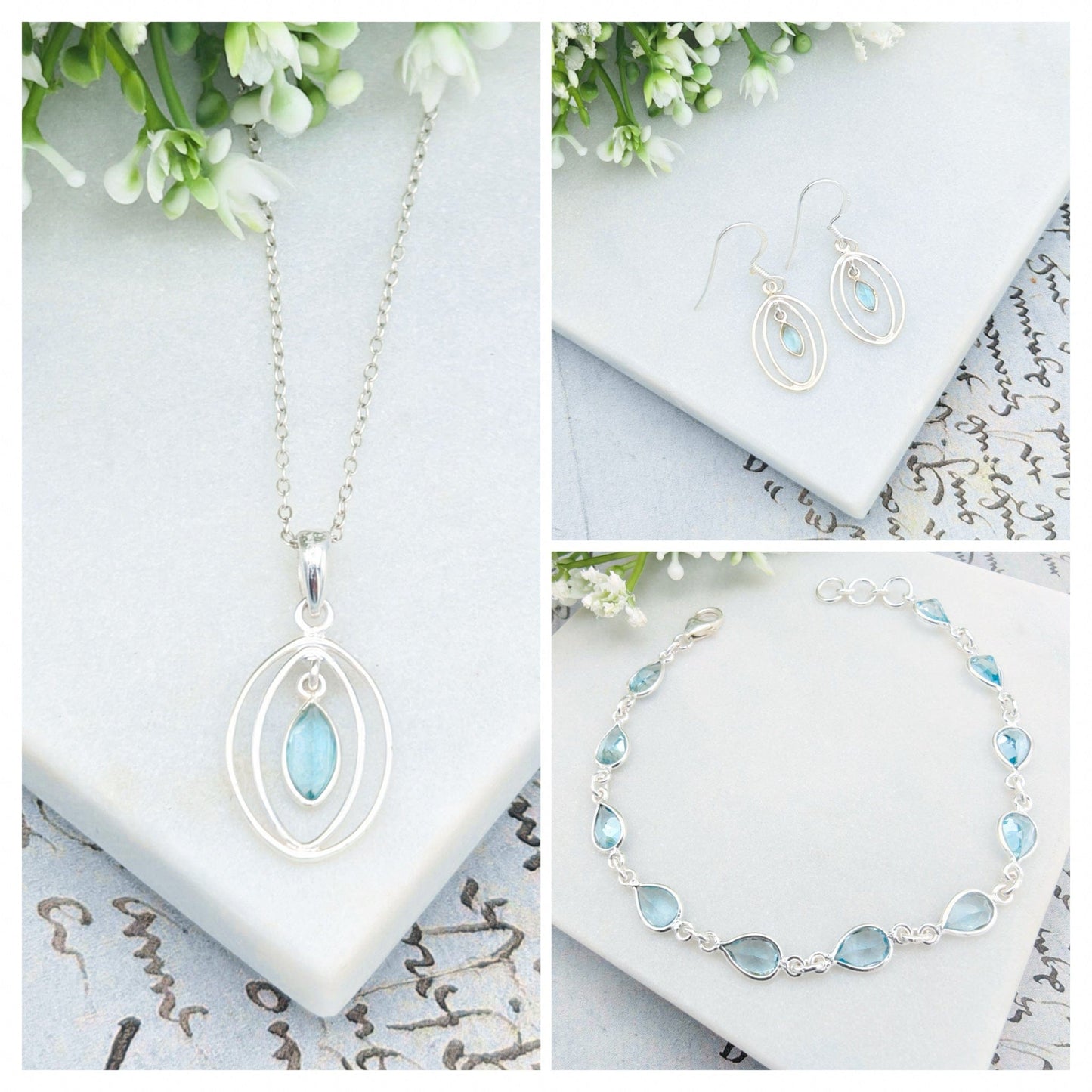 Blue Topaz Bracelet | 11 stones | November Birthstone | Sterling Silver