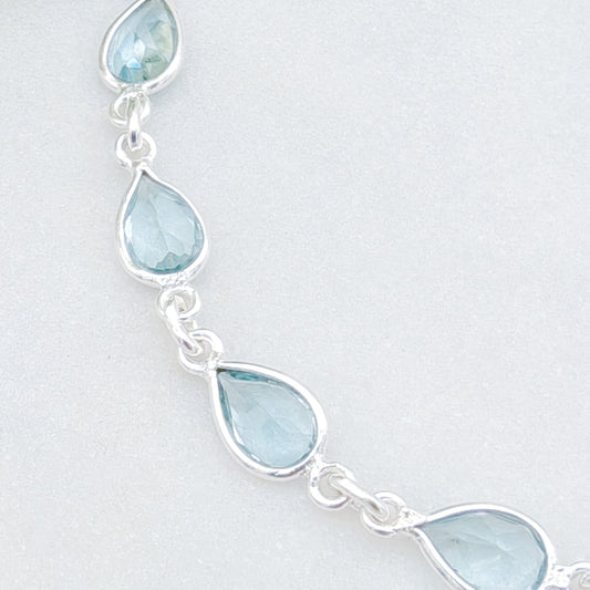 Blue Topaz Bracelet | 11 stones | November Birthstone | Sterling Silver