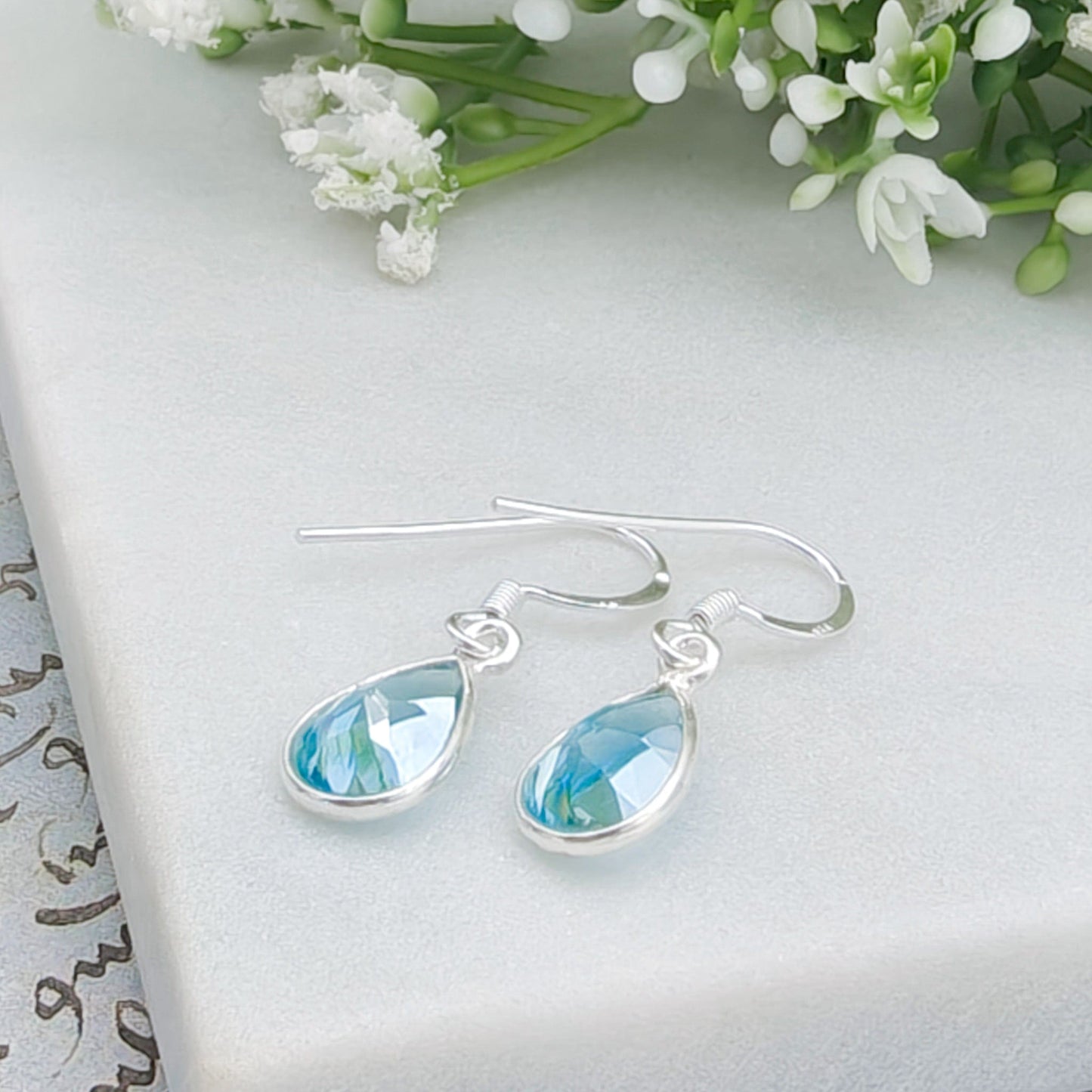 Blue Topaz Earrings | 12mm Teardrop | November Birthstone  | Sterling Silver