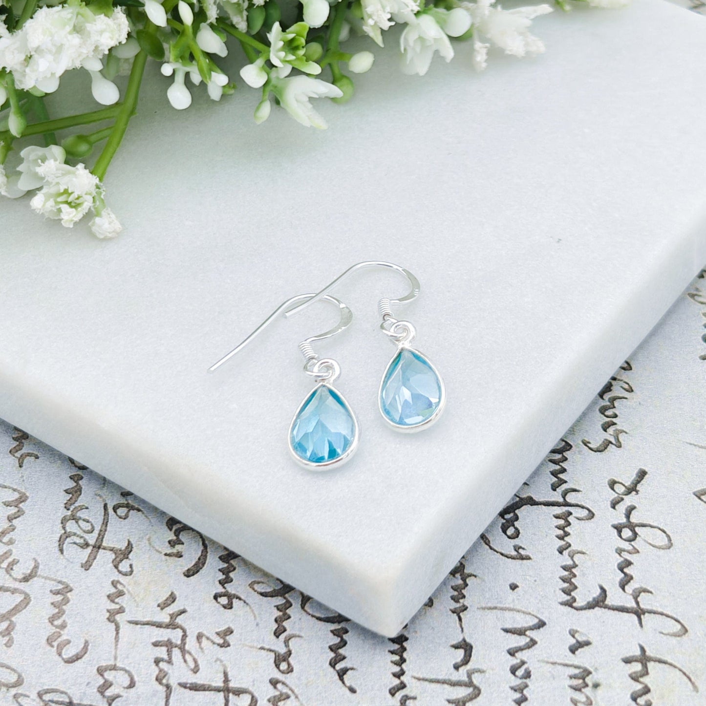 Blue Topaz Earrings | 12mm Teardrop | November Birthstone  | Sterling Silver