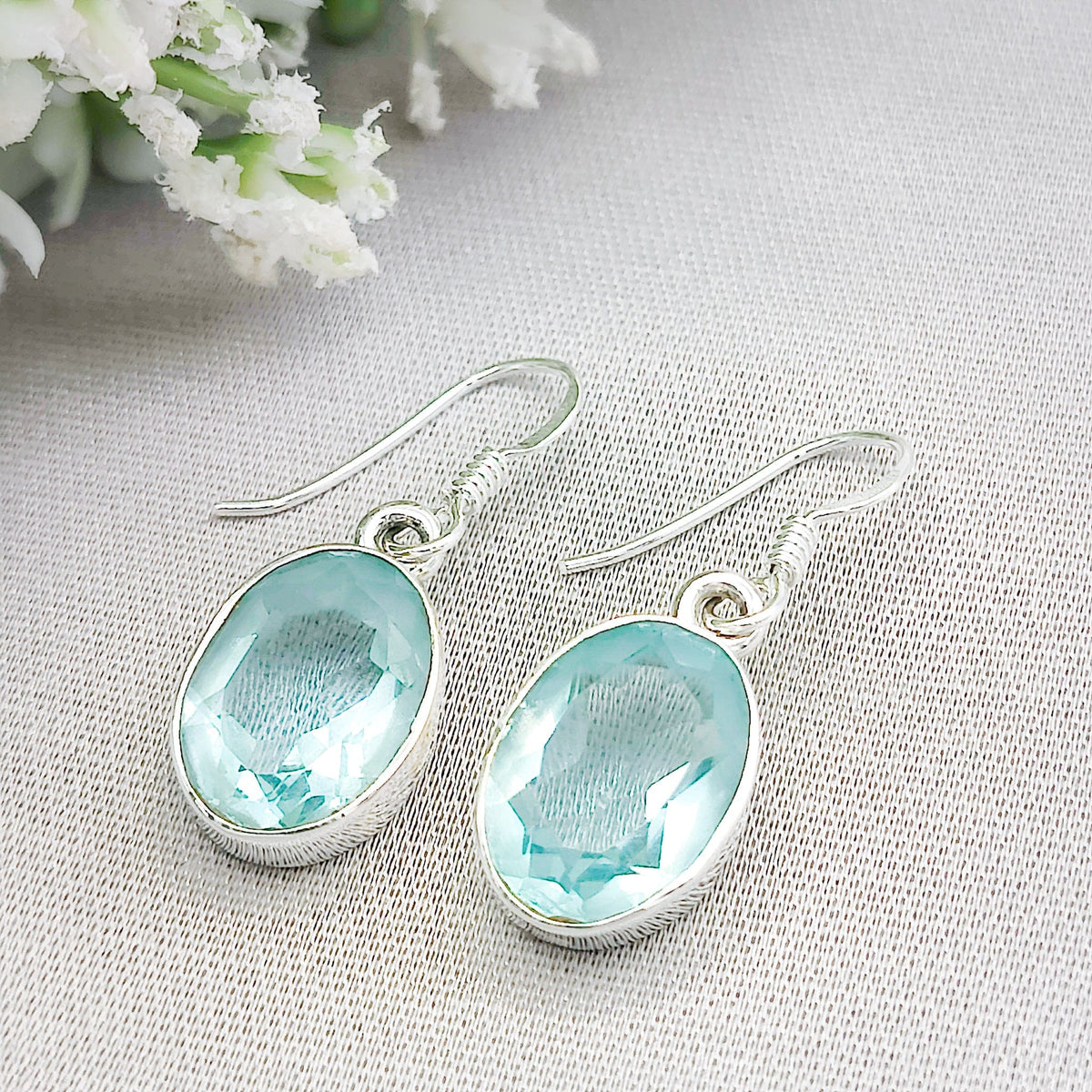 Blue Topaz Earrings | 15mm Oval | November Birthstone  | Sterling Silver