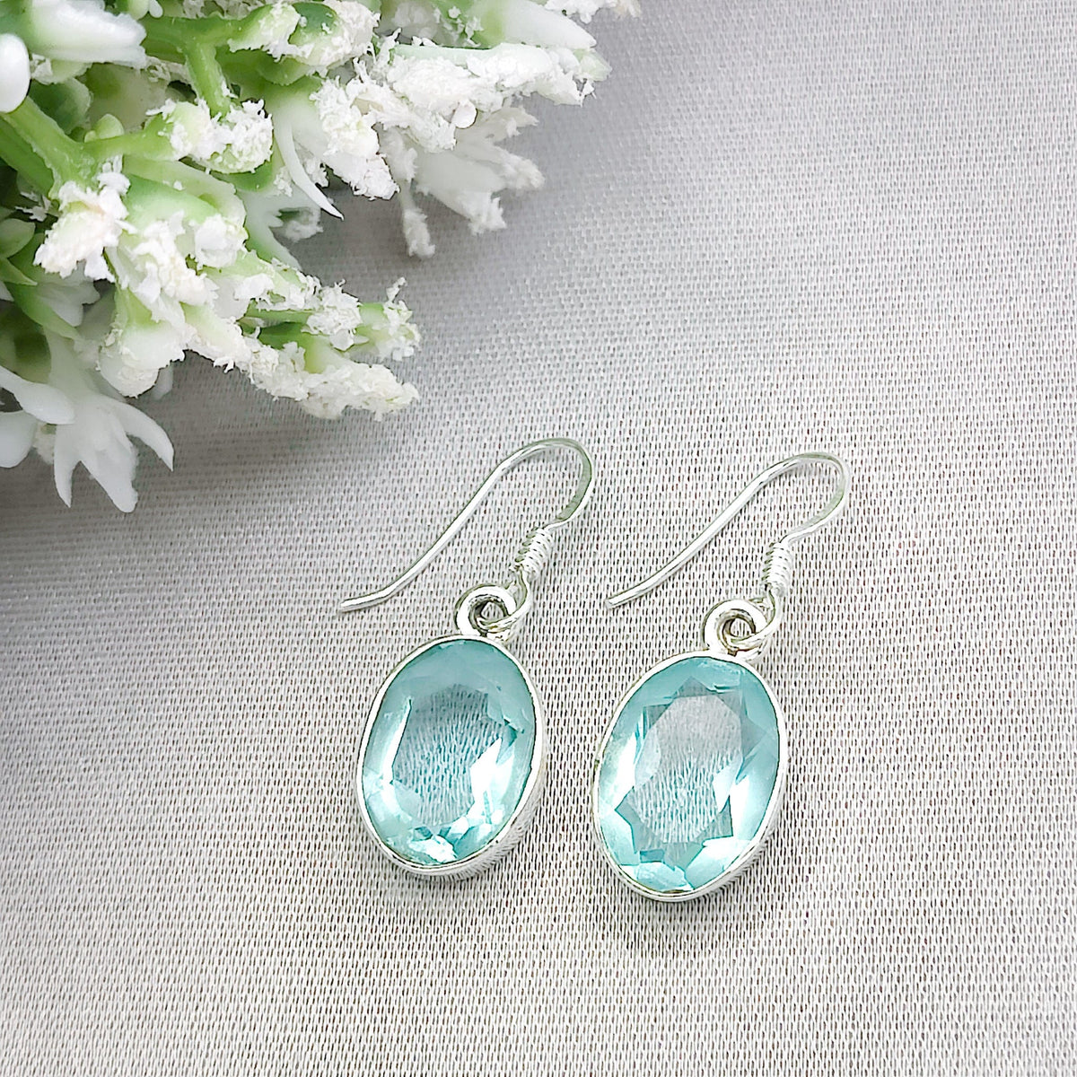 Blue Topaz Earrings | 15mm Oval | November Birthstone  | Sterling Silver