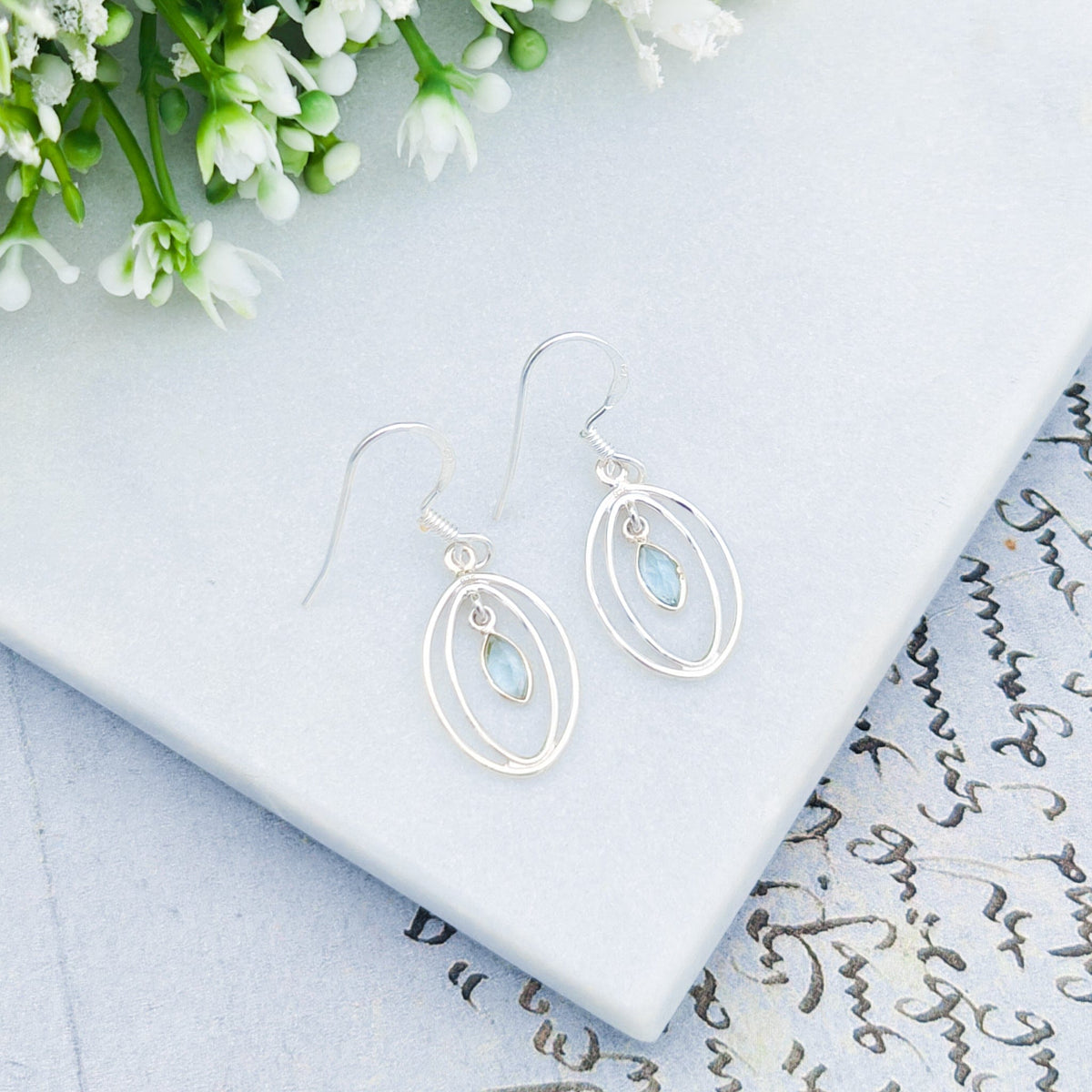 Blue Topaz Earrings | Double Oval | November Birthstone  | Sterling Silver