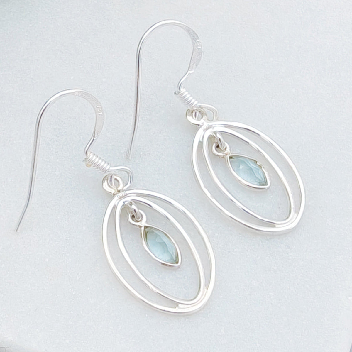 Blue Topaz Earrings | Double Oval | November Birthstone  | Sterling Silver