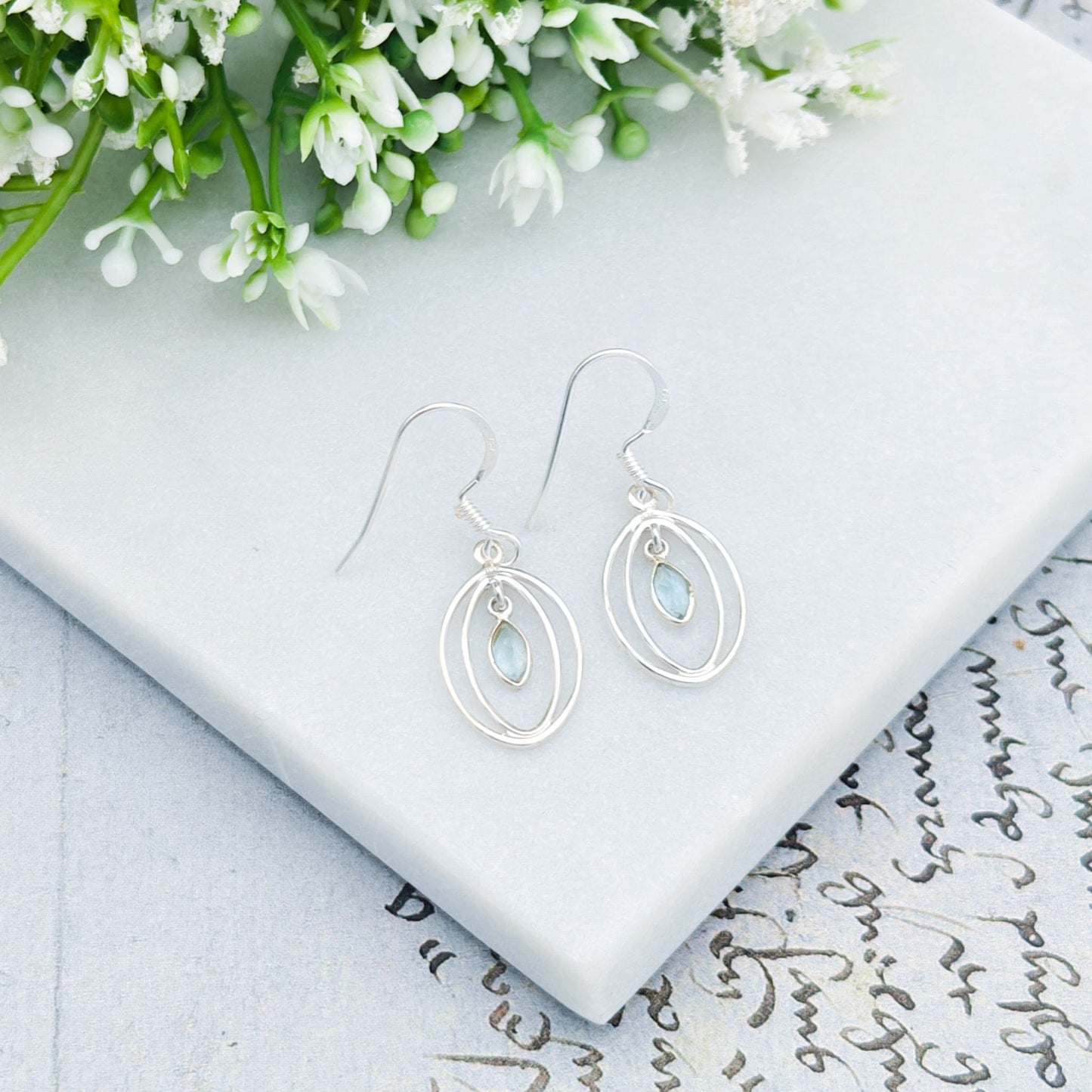 Blue Topaz Earrings | Double Oval | November Birthstone  | Sterling Silver