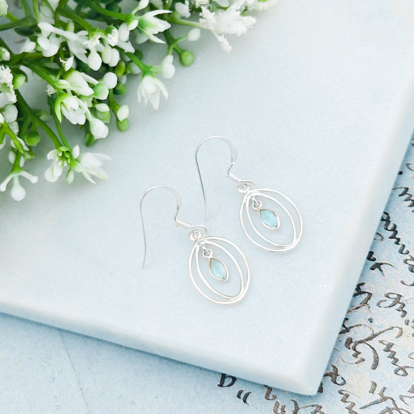 Blue Topaz Earrings | Double Oval | November Birthstone  | Sterling Silver