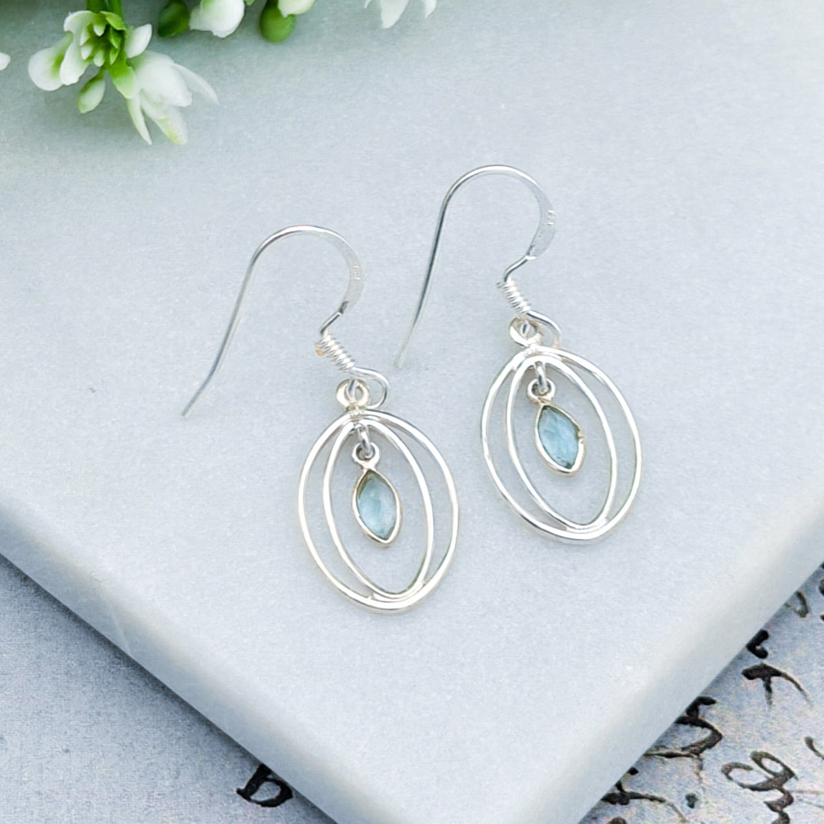 Blue Topaz Earrings | Double Oval | November Birthstone  | Sterling Silver