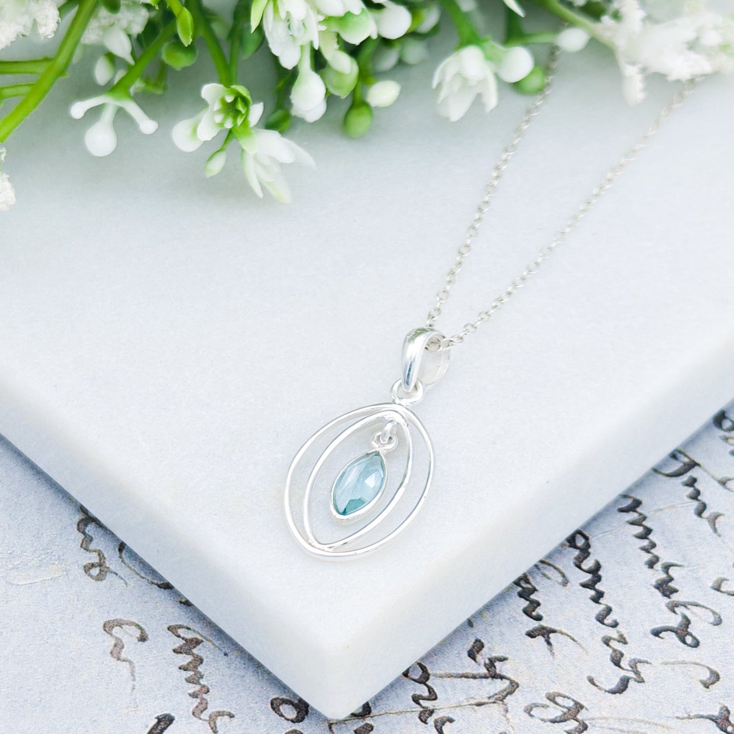 Blue Topaz Pendant | Double Oval | November Birthstone  | Sterling Silver