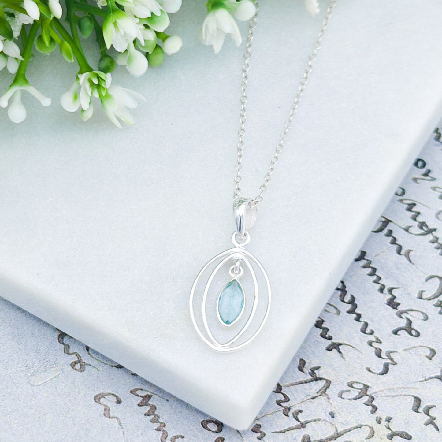 Blue Topaz Pendant | Double Oval | November Birthstone  | Sterling Silver
