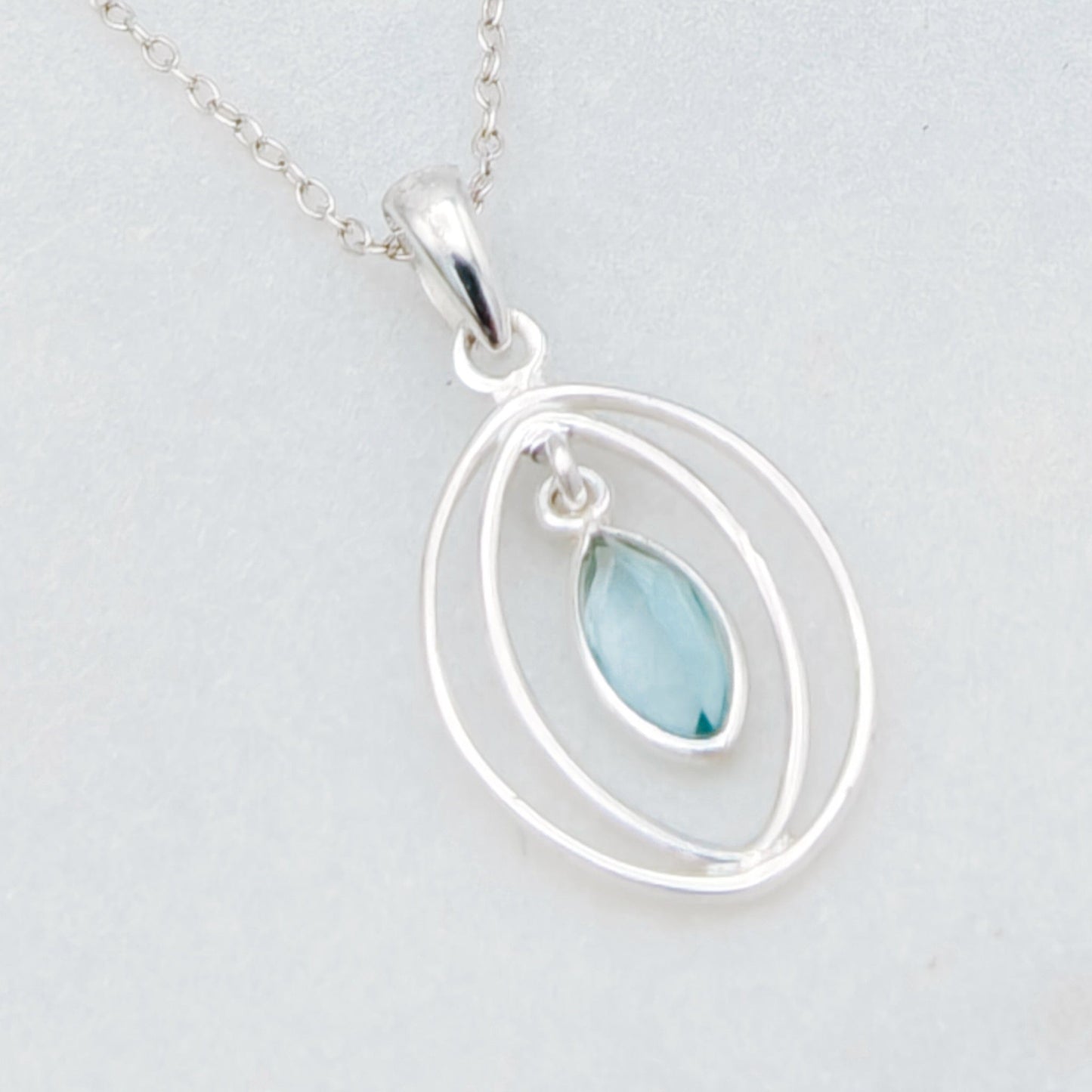 Blue Topaz Pendant | Double Oval | November Birthstone  | Sterling Silver