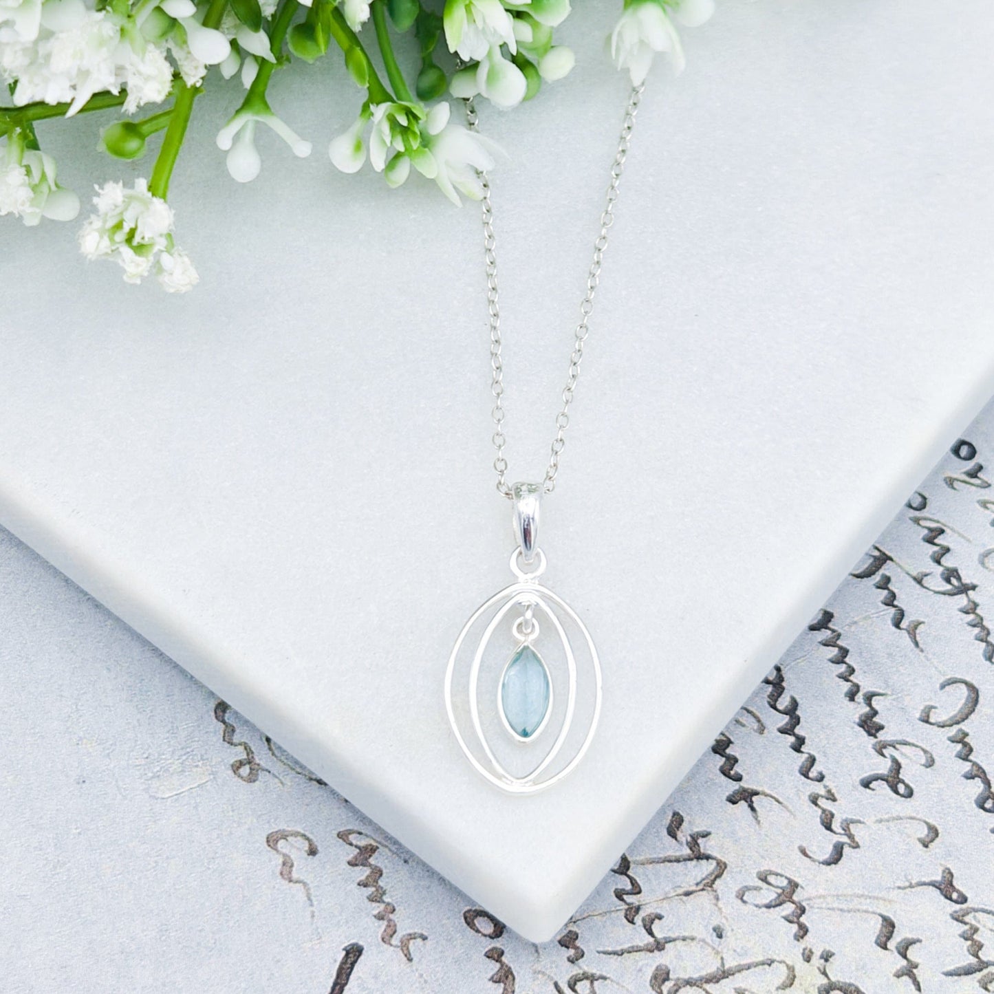 Blue Topaz Pendant | Double Oval | November Birthstone  | Sterling Silver