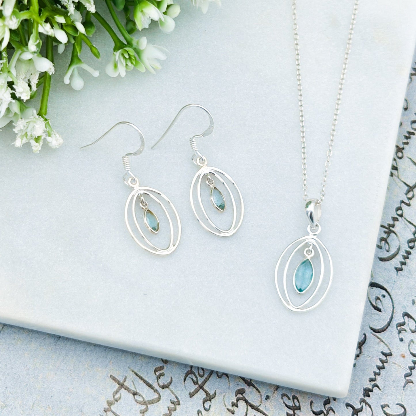 Blue Topaz Earrings | Double Oval | November Birthstone  | Sterling Silver