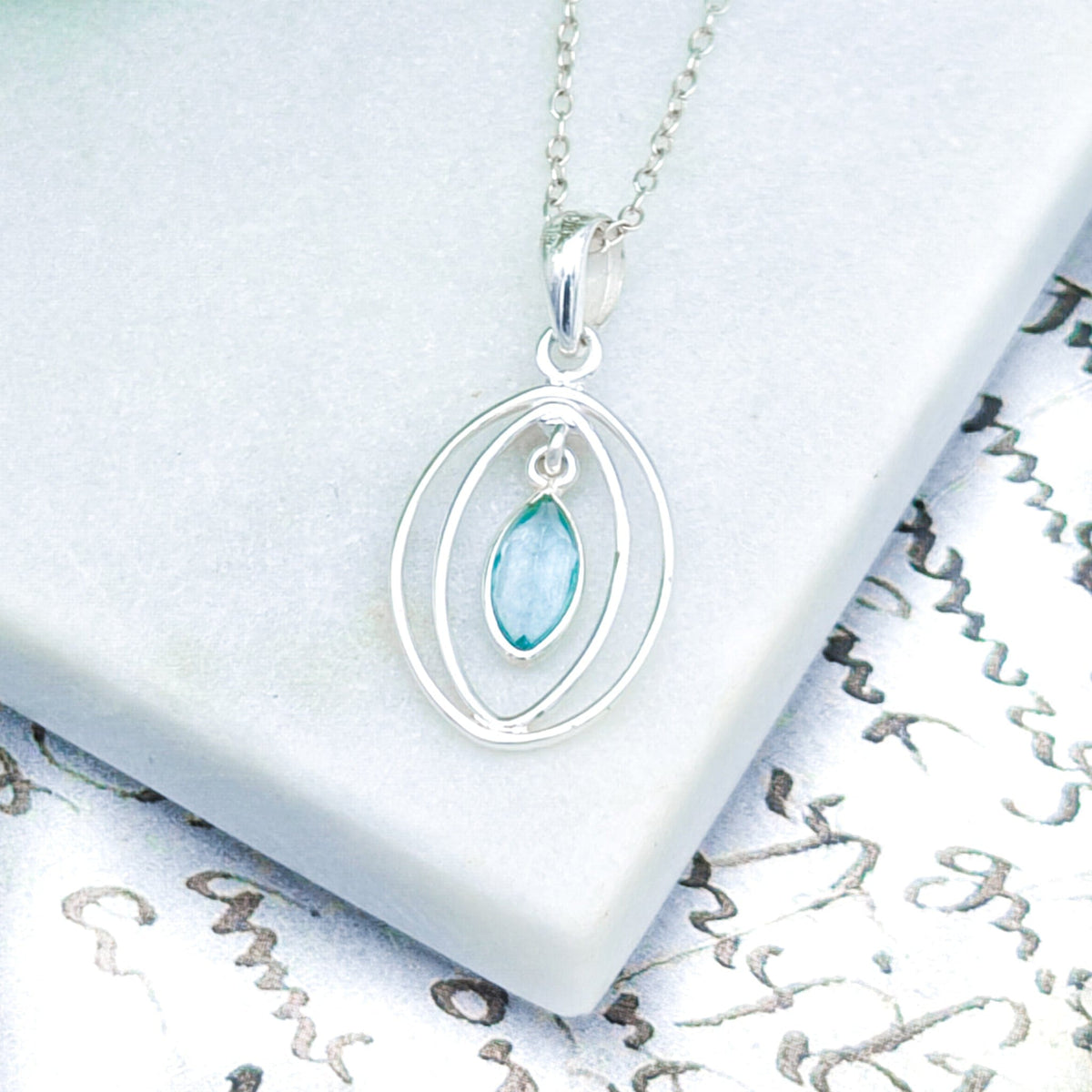 Blue Topaz Pendant | Double Oval | November Birthstone  | Sterling Silver