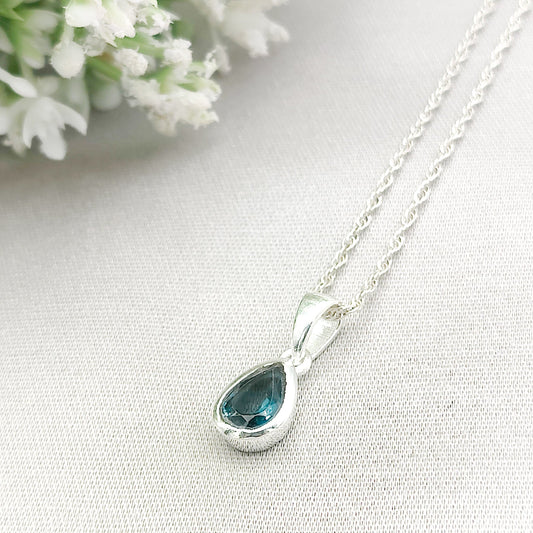 Blue Topaz Pendant | Faceted Teardrop Stone | November Birthstone  | Sterling Silver