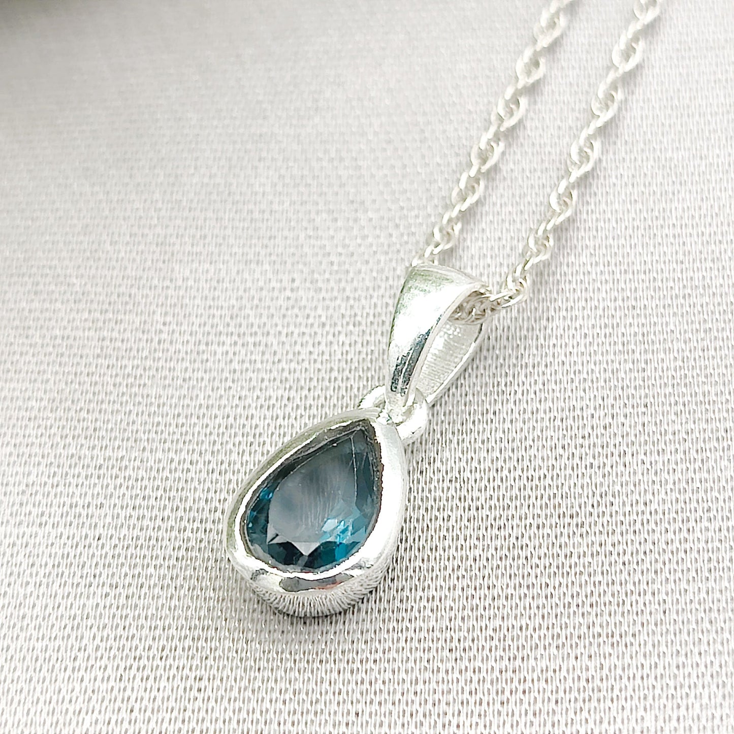 Blue Topaz Pendant | Faceted Teardrop Stone | November Birthstone  | Sterling Silver