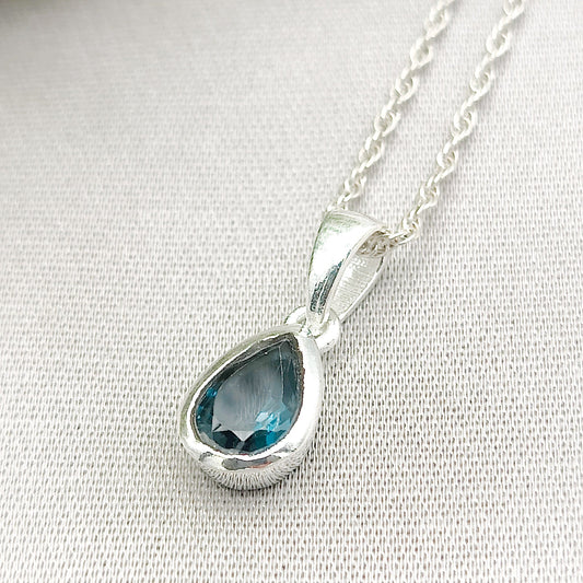 Blue Topaz Pendant | Faceted Teardrop Stone | November Birthstone  | Sterling Silver