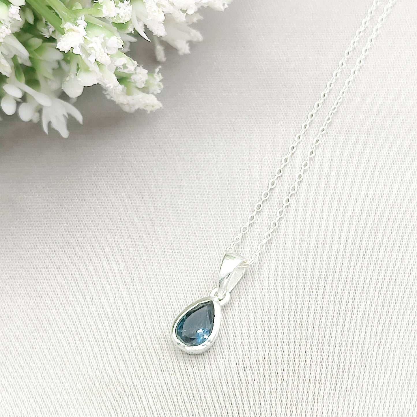 Blue Topaz Pendant | Faceted Teardrop Stone | November Birthstone  | Sterling Silver
