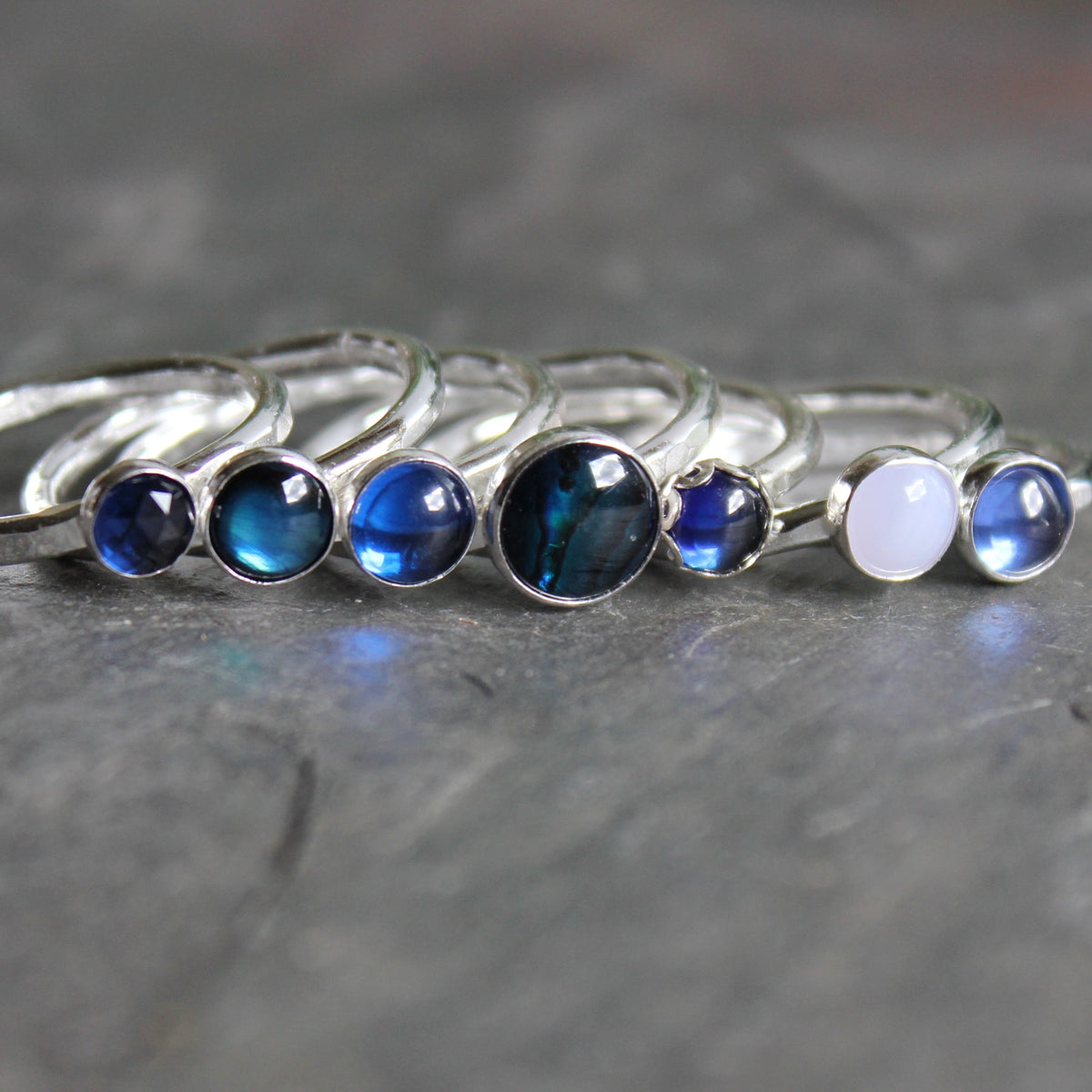 Sterling Silver Blue Lace Agate Stacking Ring | Banded Agate Jewelry