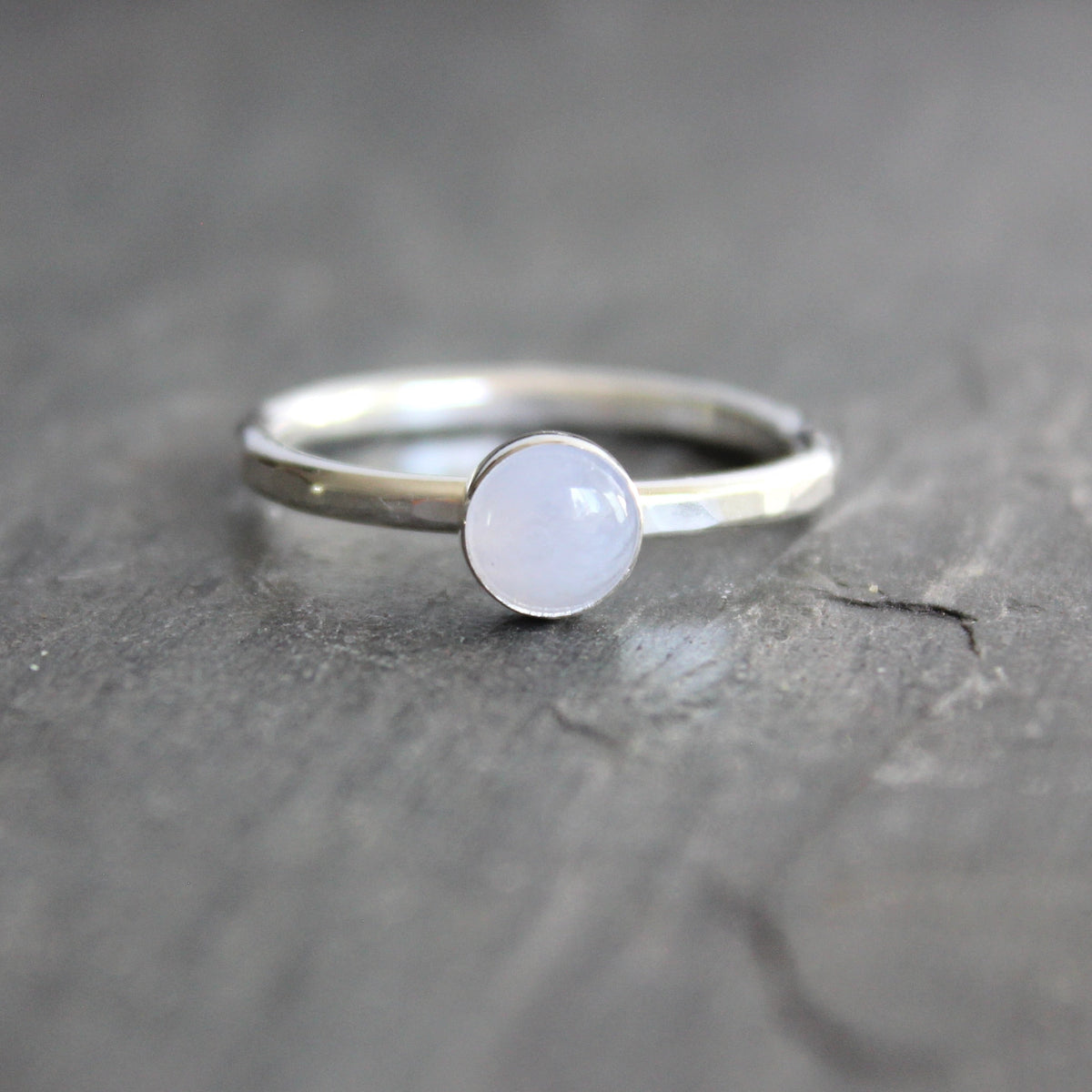 Sterling Silver Blue Lace Agate Stacking Ring | Banded Agate Jewelry