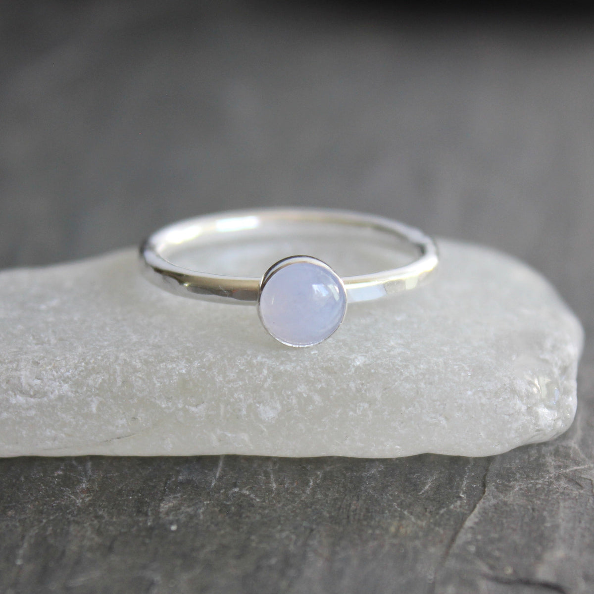 Sterling Silver Blue Lace Agate Stacking Ring | Banded Agate Jewelry