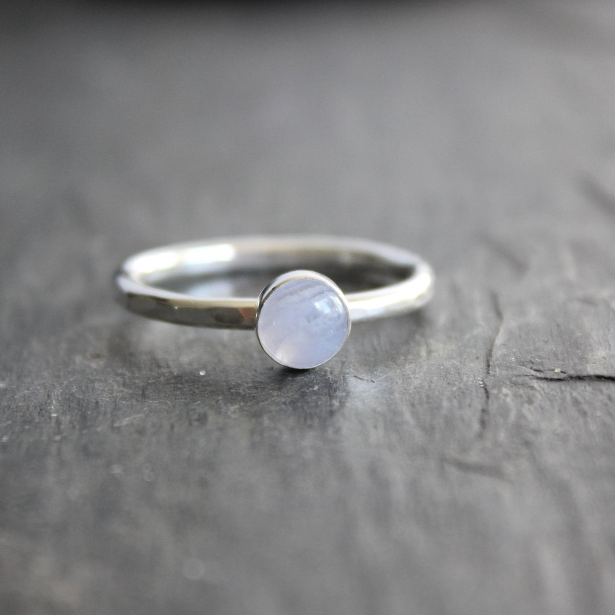 Sterling Silver Blue Lace Agate Stacking Ring | Banded Agate Jewelry