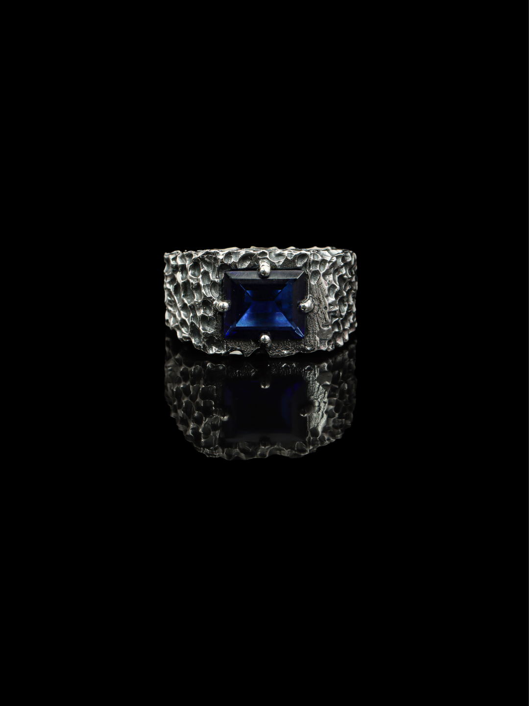 Blue Sapphire Forge Ring – 925 Sterling Silver