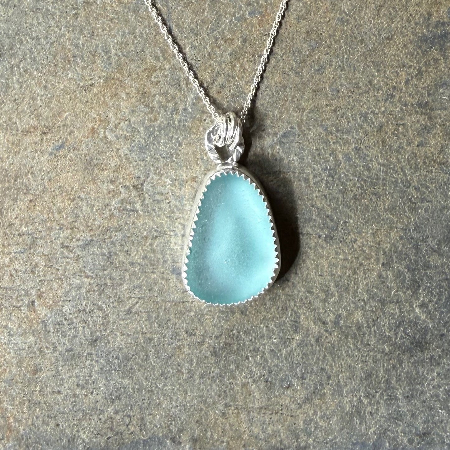 Aqua Turquoise Blue Sea Glass Necklace • Handmade • Sterling Silver • Beach Jewelry for Her