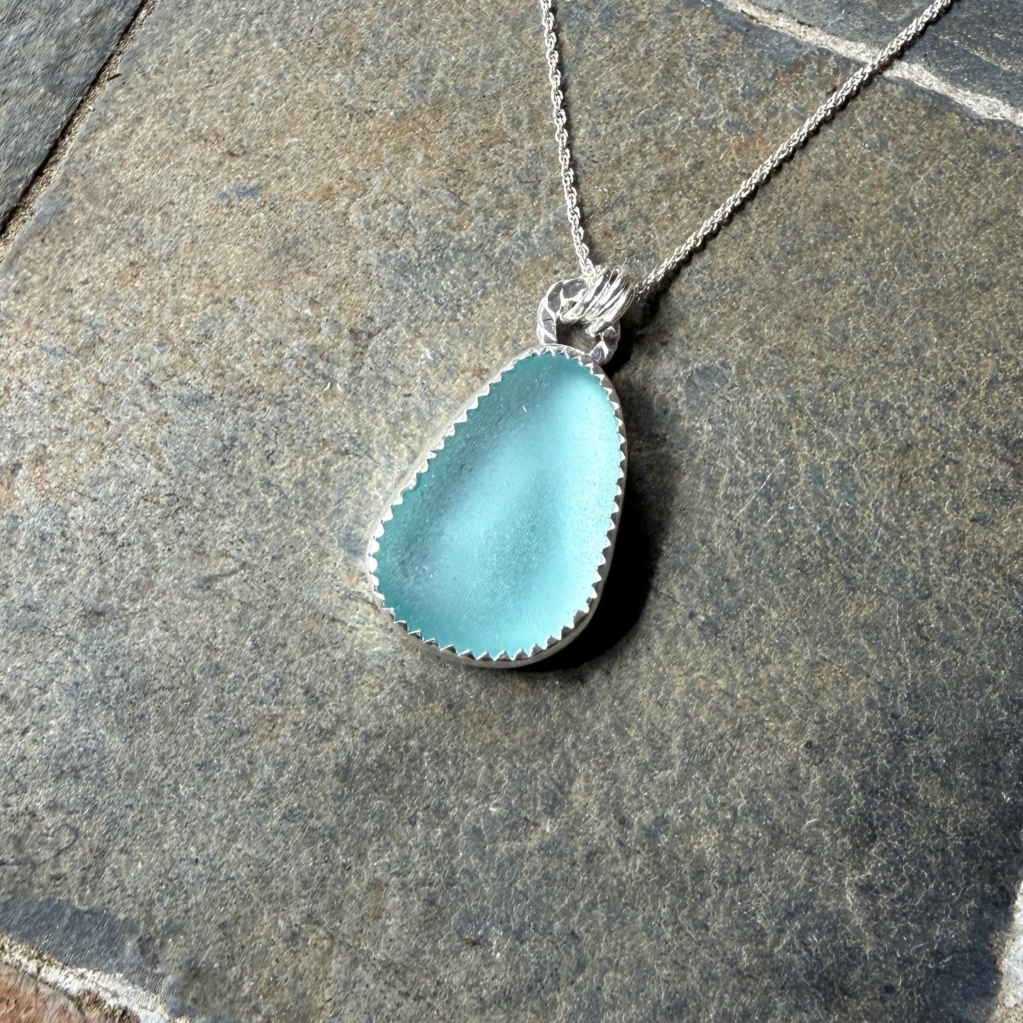 Aqua Turquoise Blue Sea Glass Necklace • Handmade • Sterling Silver • Beach Jewelry for Her