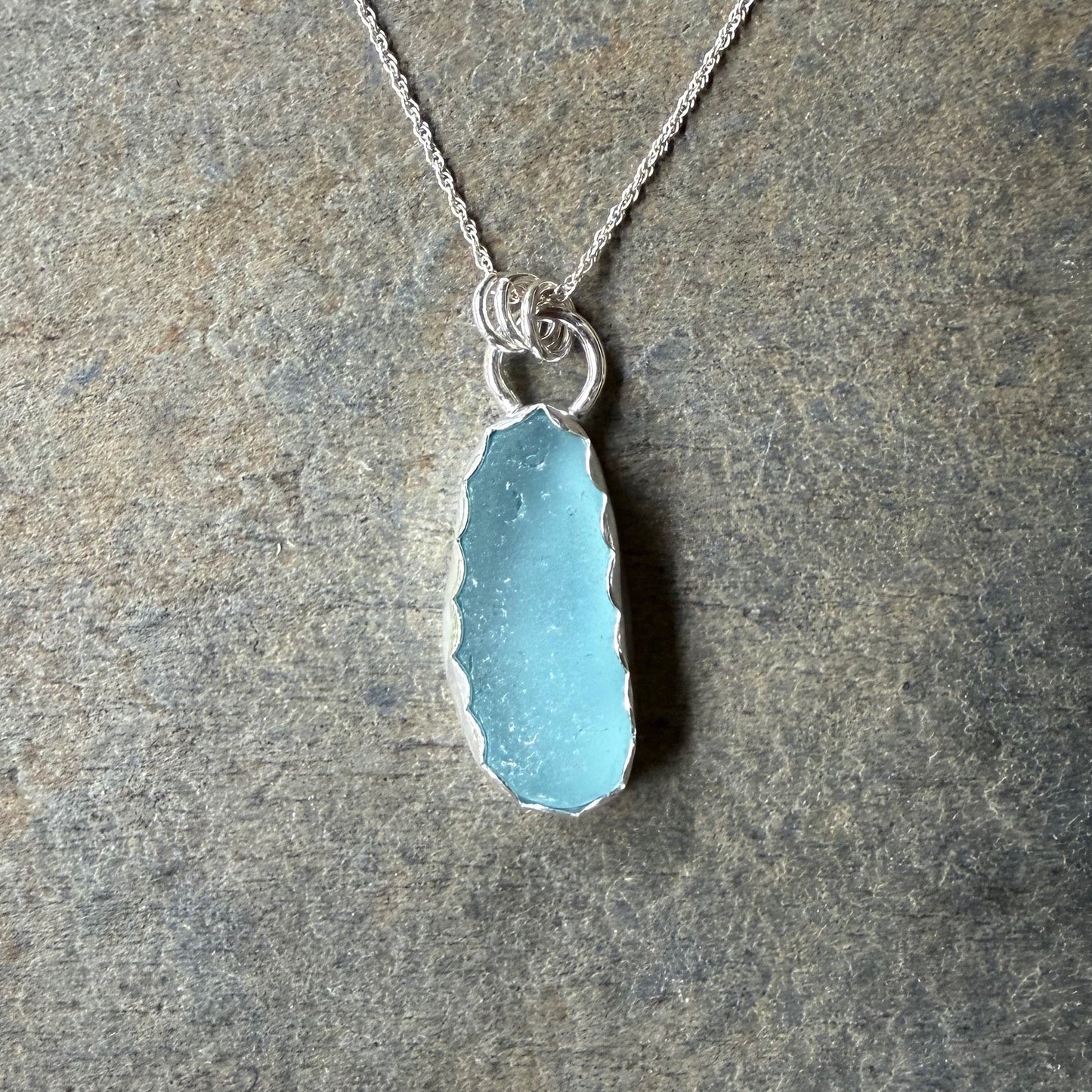 Long Turquoise Blue Sea Glass Necklace • Handmade • Sterling Silver • Beach Jewelry for Her