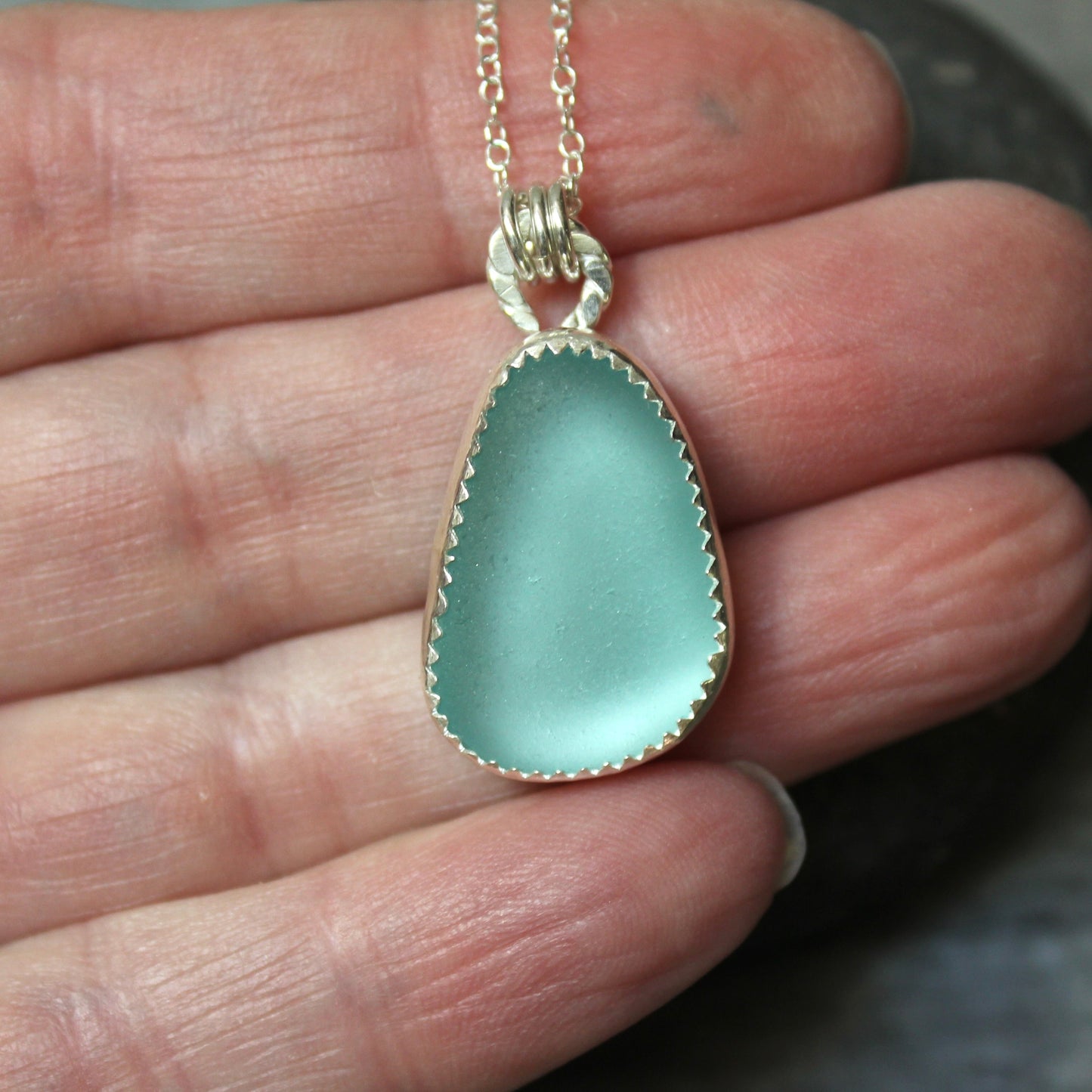 Aqua Turquoise Blue Sea Glass Necklace • Handmade • Sterling Silver • Beach Jewelry for Her