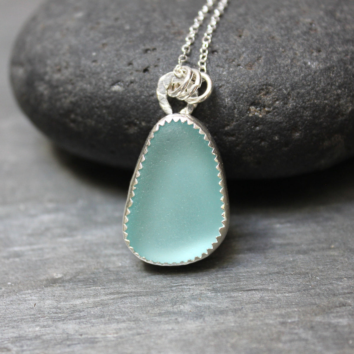 Aqua Turquoise Blue Sea Glass Necklace • Handmade • Sterling Silver • Beach Jewelry for Her