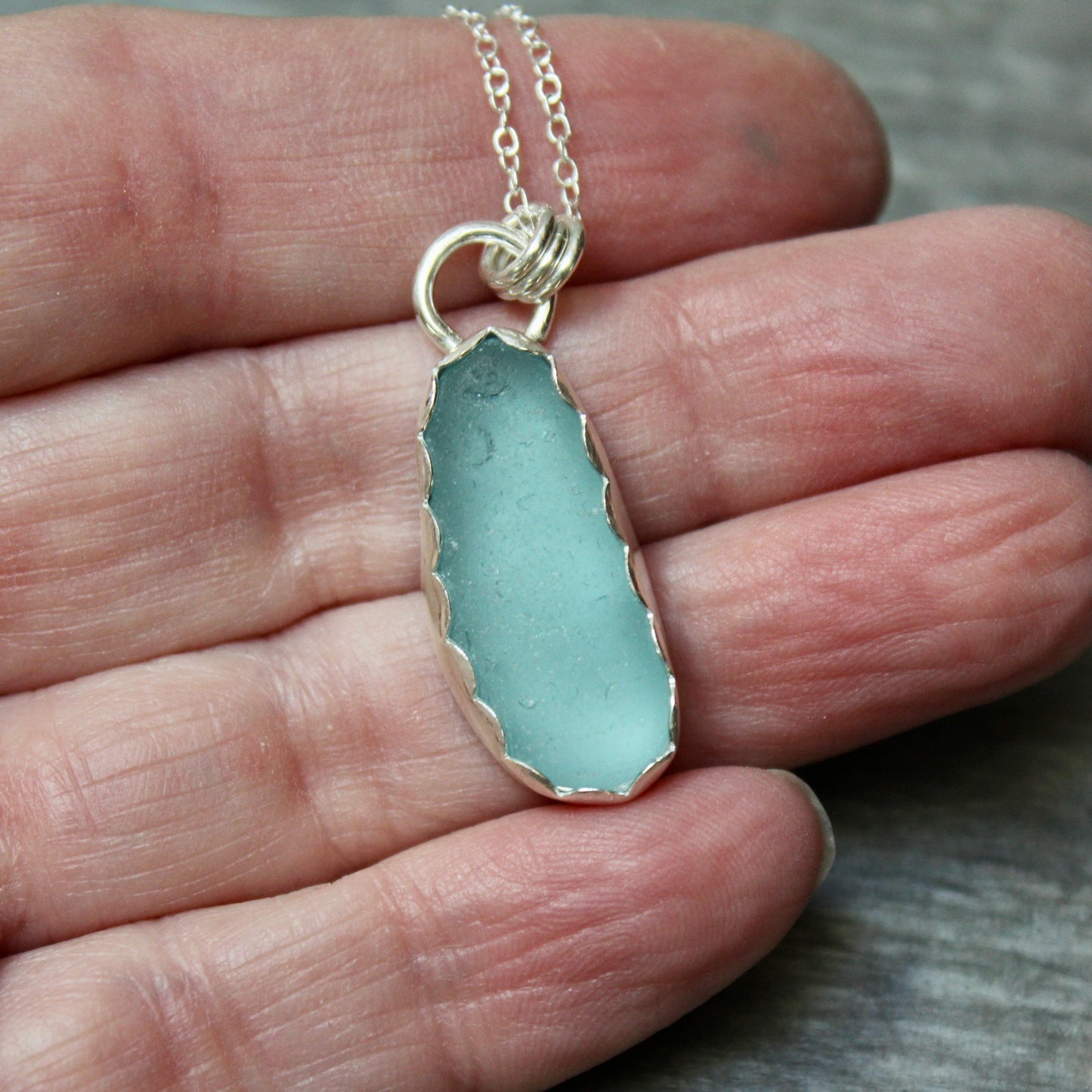 Long Turquoise Blue Sea Glass Necklace • Handmade • Sterling Silver • Beach Jewelry for Her