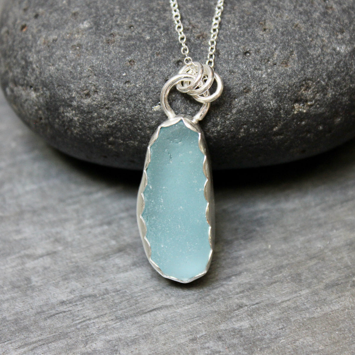 Long Turquoise Blue Sea Glass Necklace • Handmade • Sterling Silver • Beach Jewelry for Her