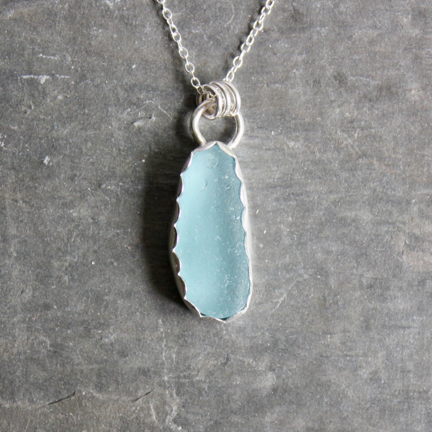 Long Turquoise Blue Sea Glass Necklace • Handmade • Sterling Silver • Beach Jewelry for Her