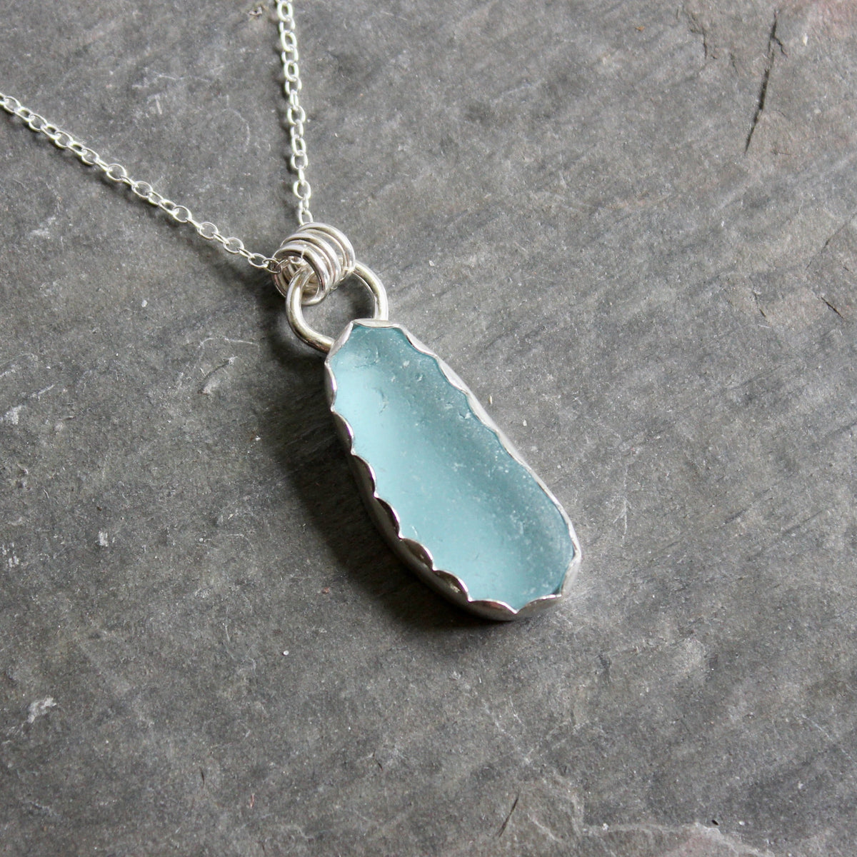 Long Turquoise Blue Sea Glass Necklace • Handmade • Sterling Silver • Beach Jewelry for Her