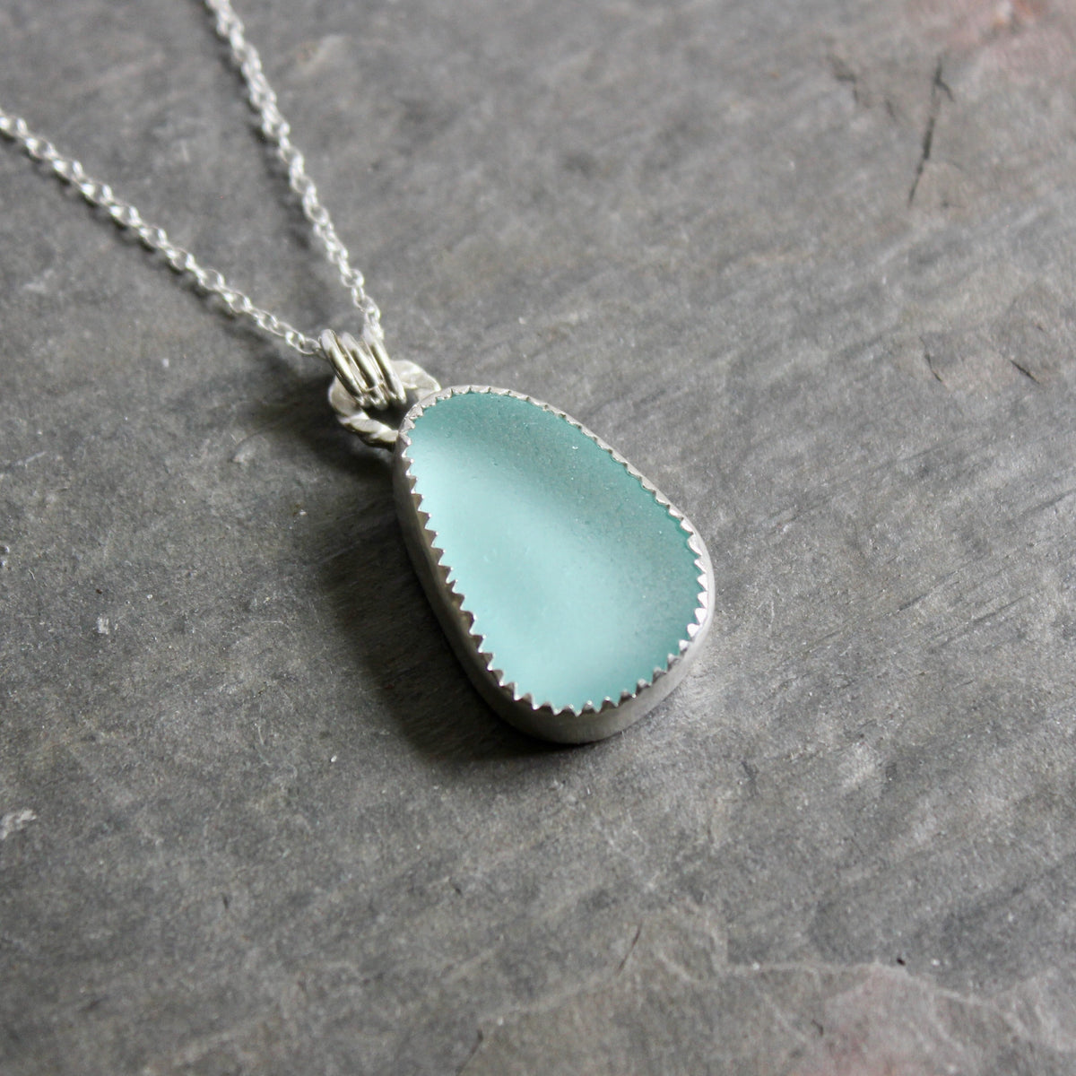 Aqua Turquoise Blue Sea Glass Necklace • Handmade • Sterling Silver • Beach Jewelry for Her