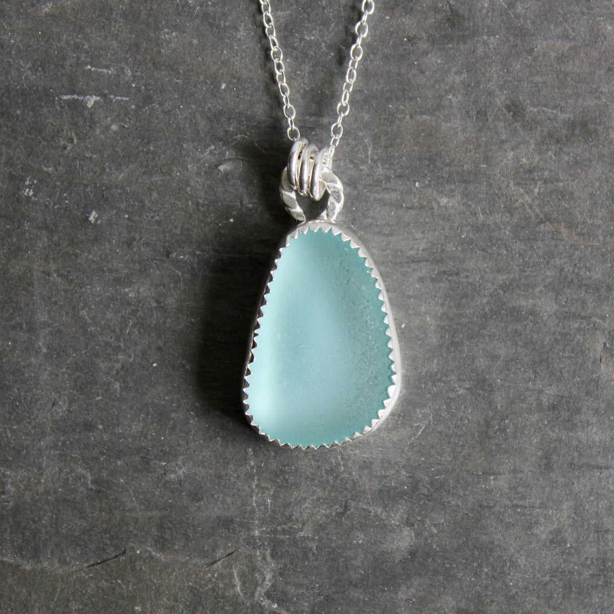 Aqua Turquoise Blue Sea Glass Necklace • Handmade • Sterling Silver • Beach Jewelry for Her