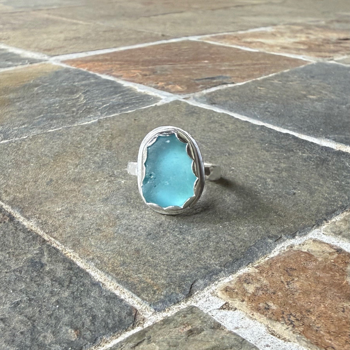 Turquoise Blue Sea Glass Ring • Handmade • Sterling Silver • Beach Jewelry for Woman