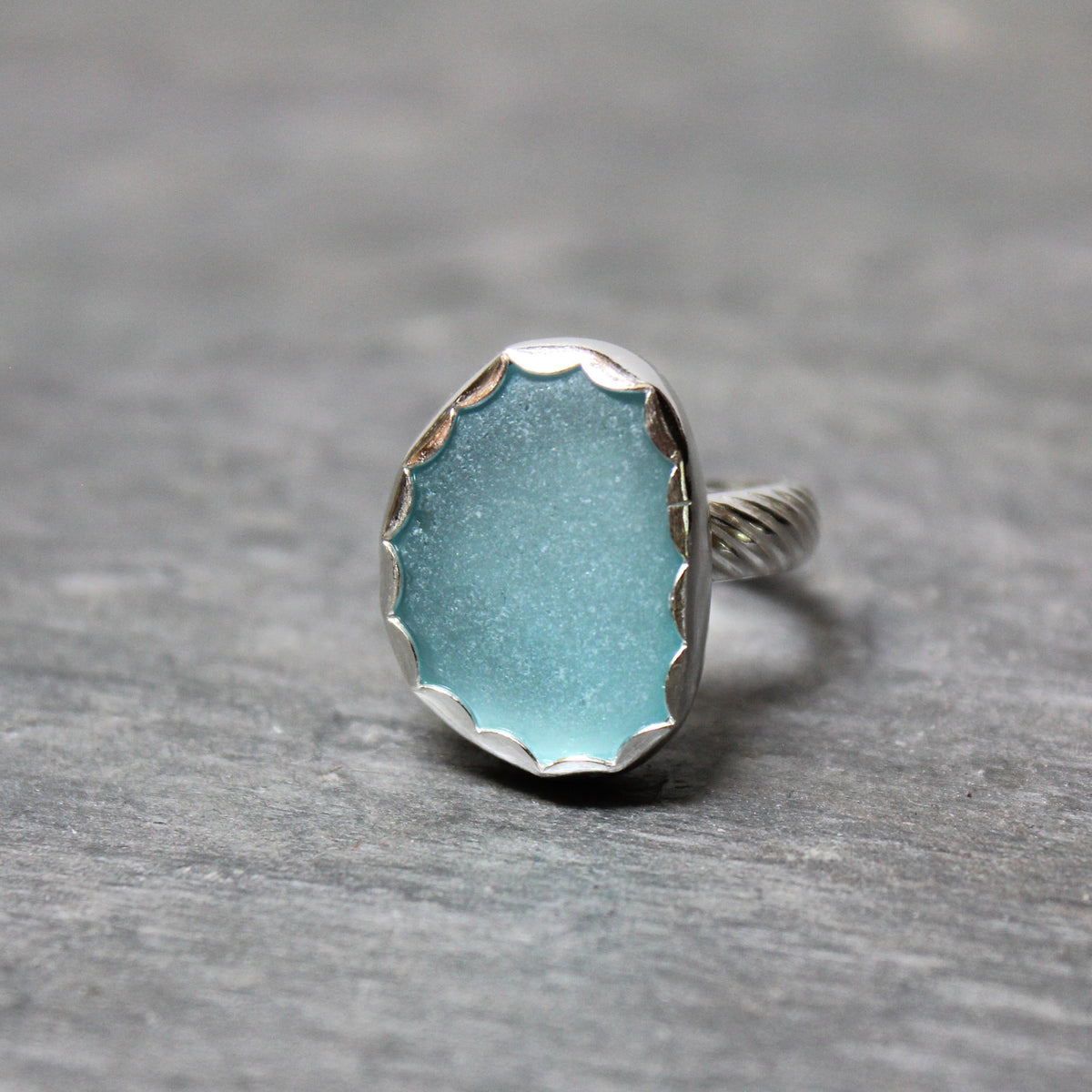 Aqua Turquoise Blue Sea Glass Ring • Handmade Sterling Silver Beach Jewelry • Gift for Her
